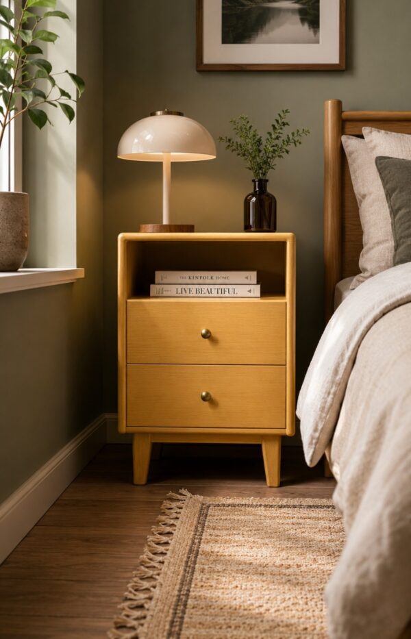 Wooden Bedside Table With Drawers