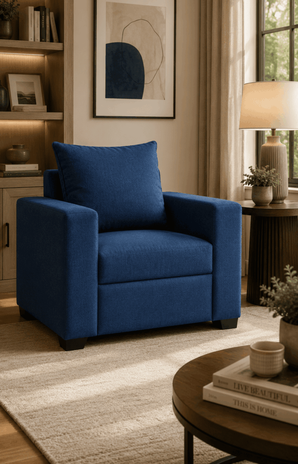 Hugo Single Seater Sofa In Blue Color
