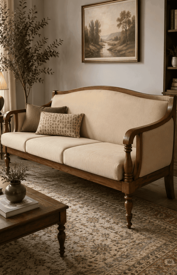 Classic Wooden Sofa With Fabric Upholstery