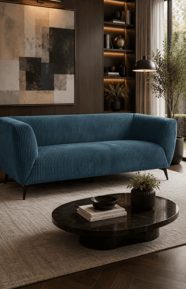 Modern Ribbed Fabric Sofa