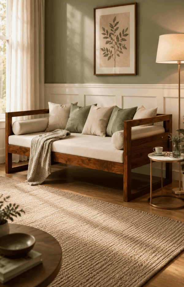 Hugo Solid Wood Sofa Cum Bed With 4 Inches Mattress