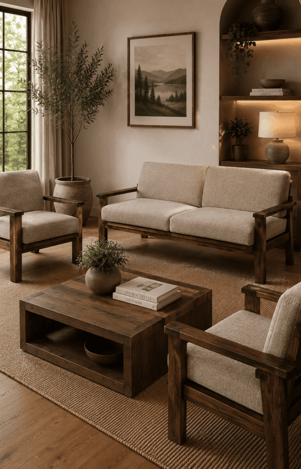 Athena Solid Wood 5 Seater Sofa Set