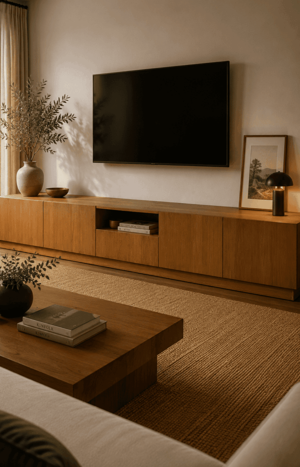 Wooden Tv Unit With Open Storage