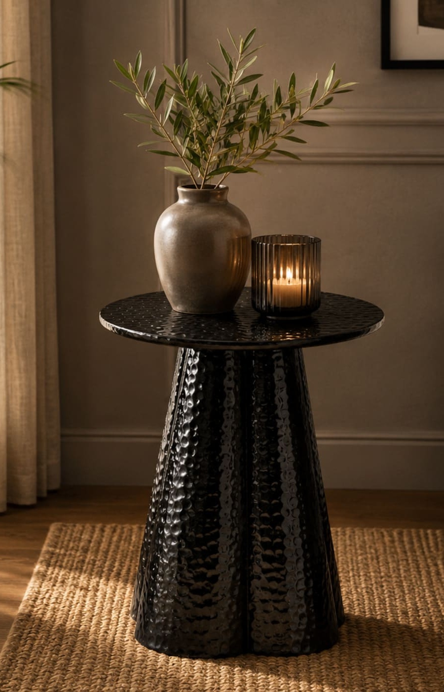 Black Hammered Side Table