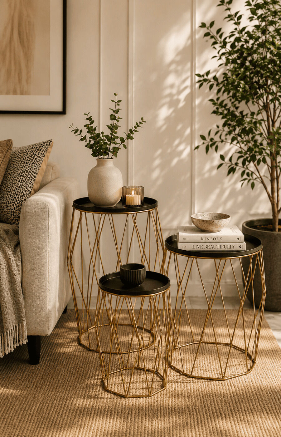 Hexagonal Luxe Tables (Black Glass Top)