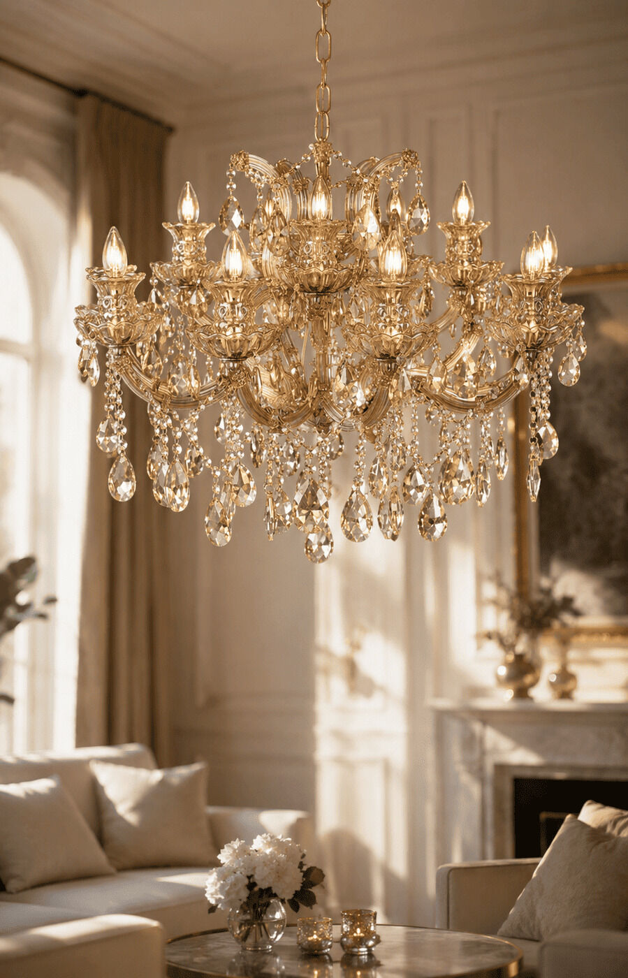 Champagne Crystal Chandelier - Big