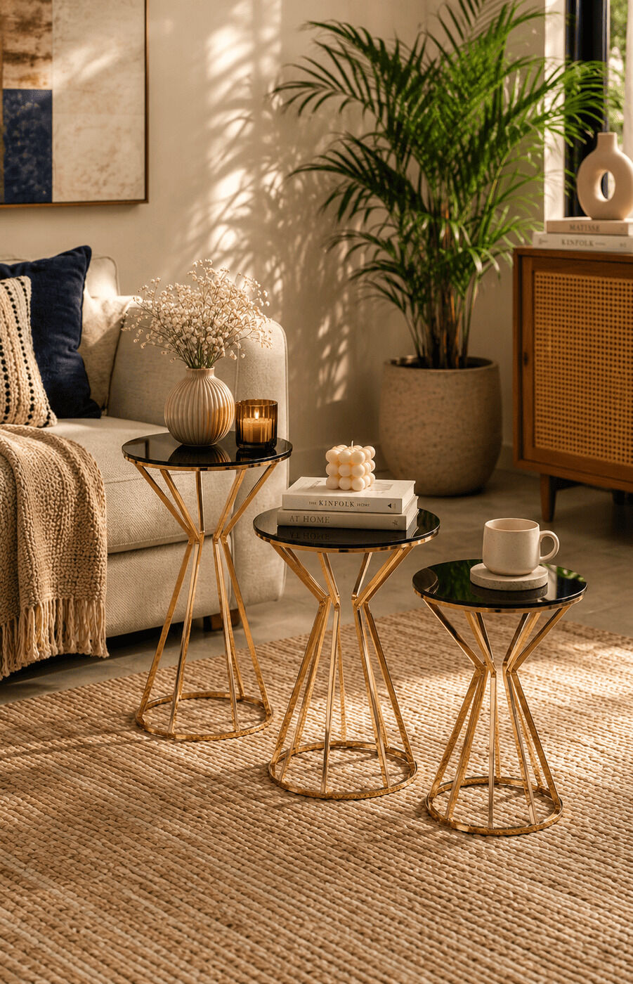 Hourglass Tables (Black Glass Top)