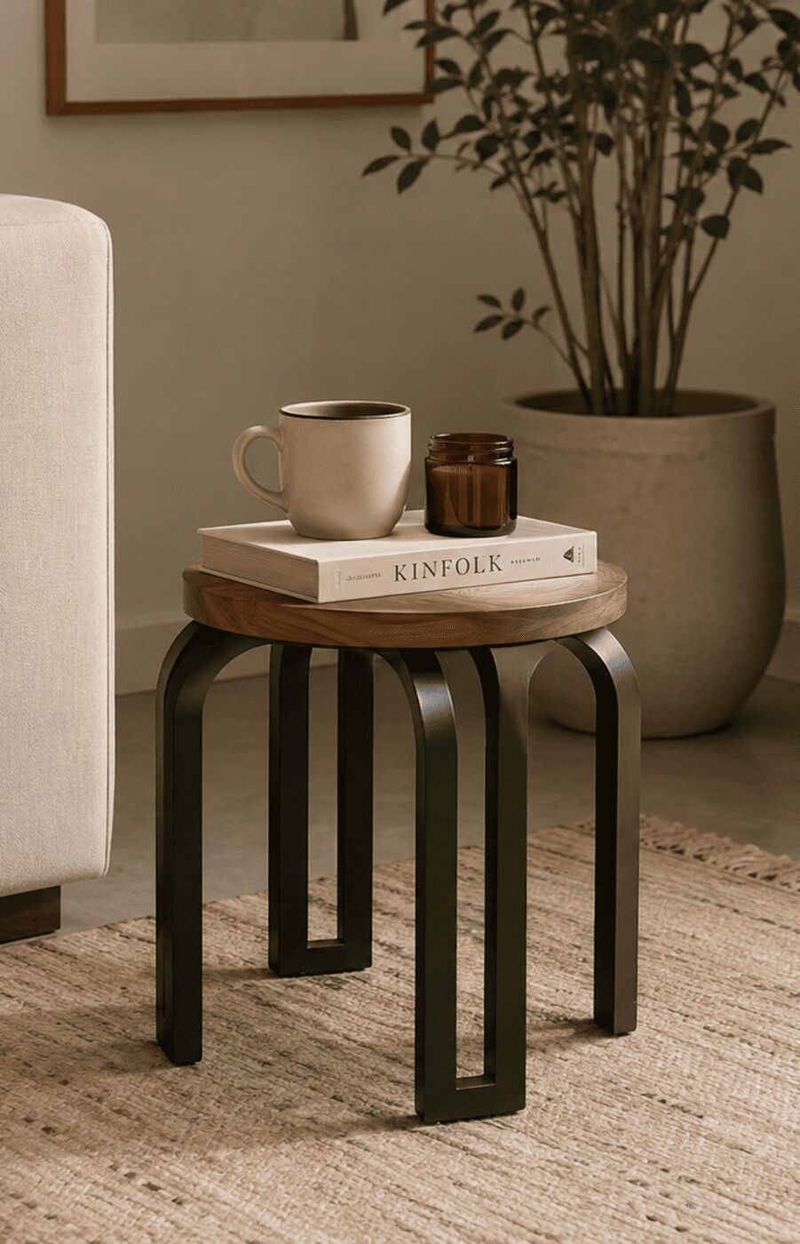 Round Raw Wood Top Coffee Table