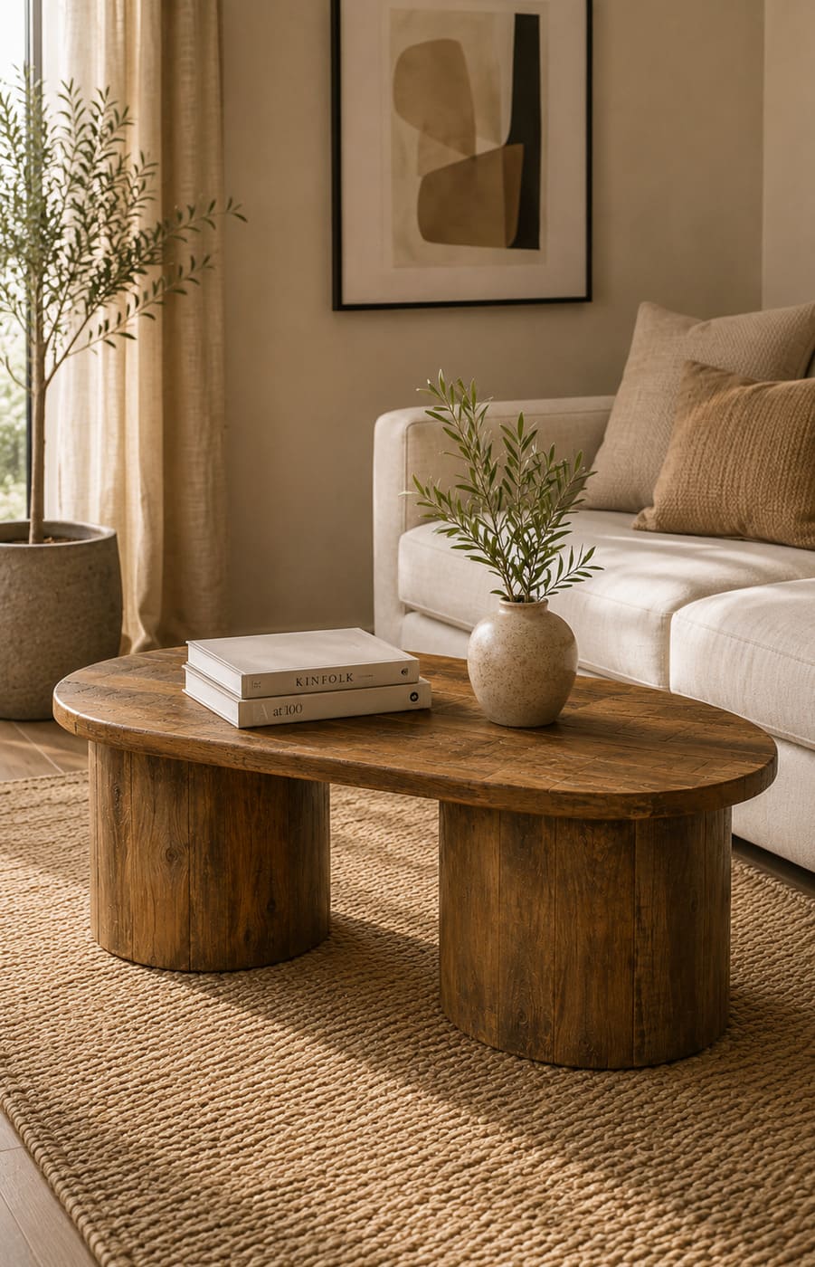 Two Pillar Wood Coffee Table