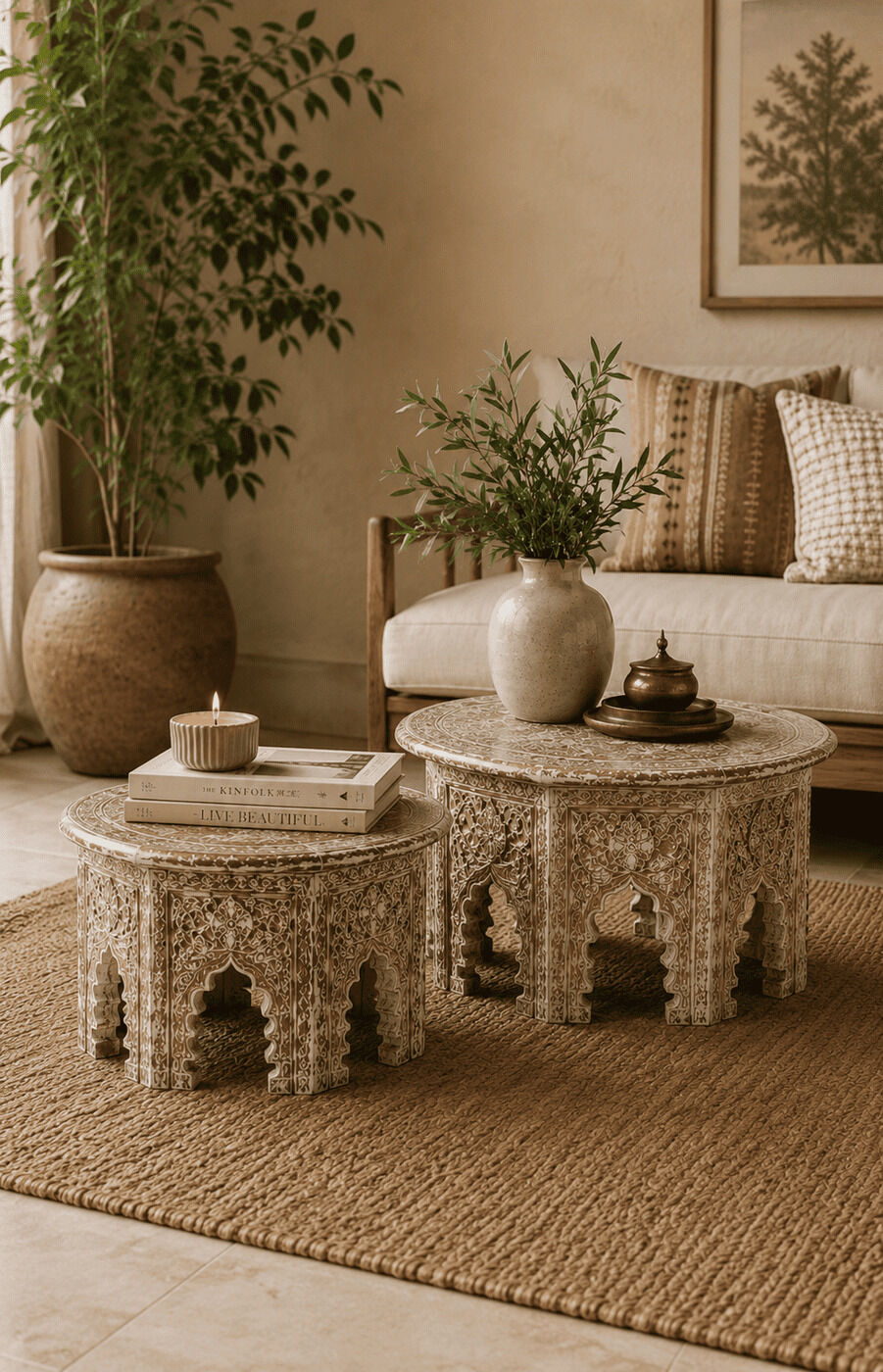 Antique Arabian Carved Tepoy Set