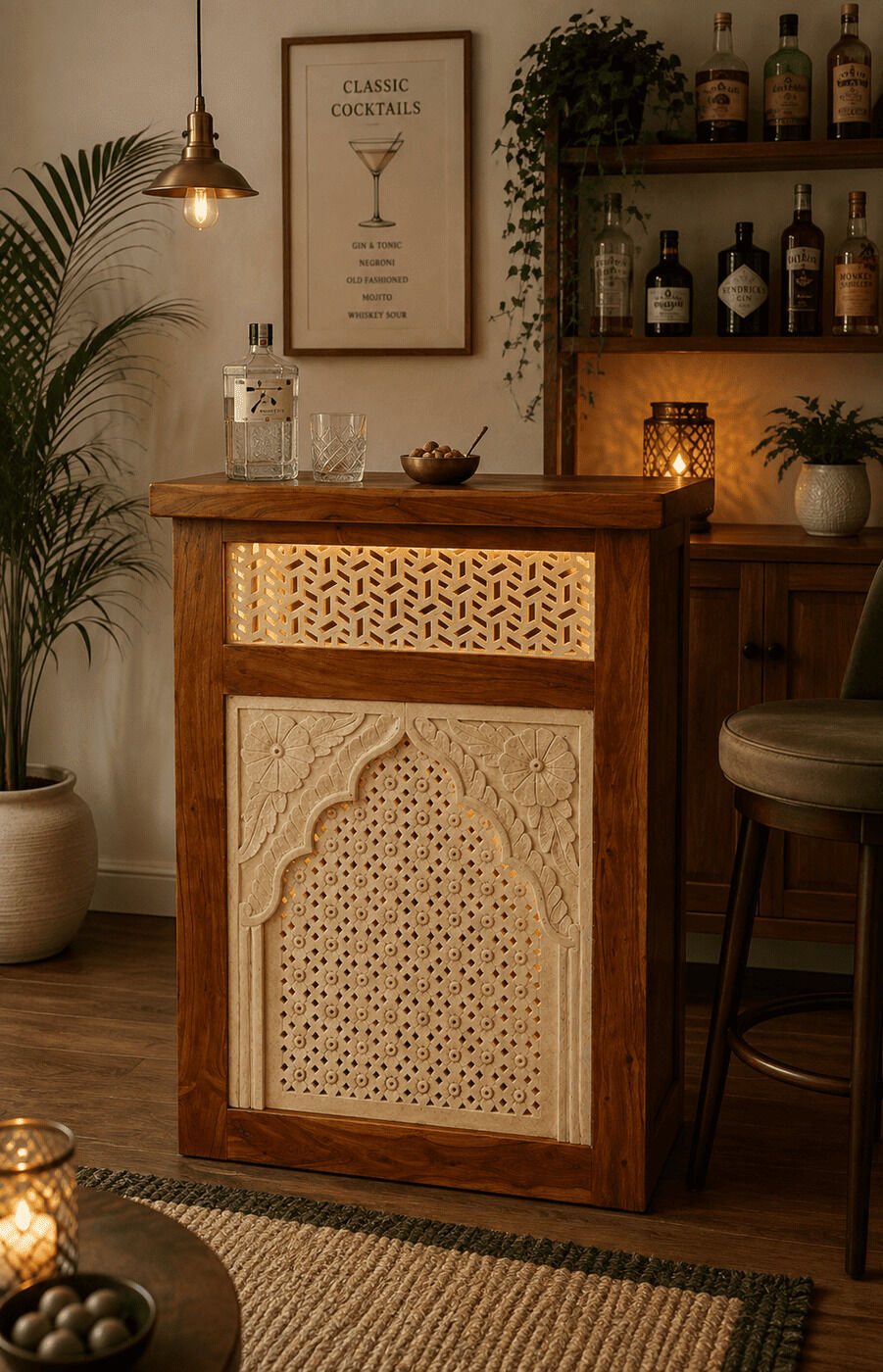 Teak & Jaali Raiser Counter