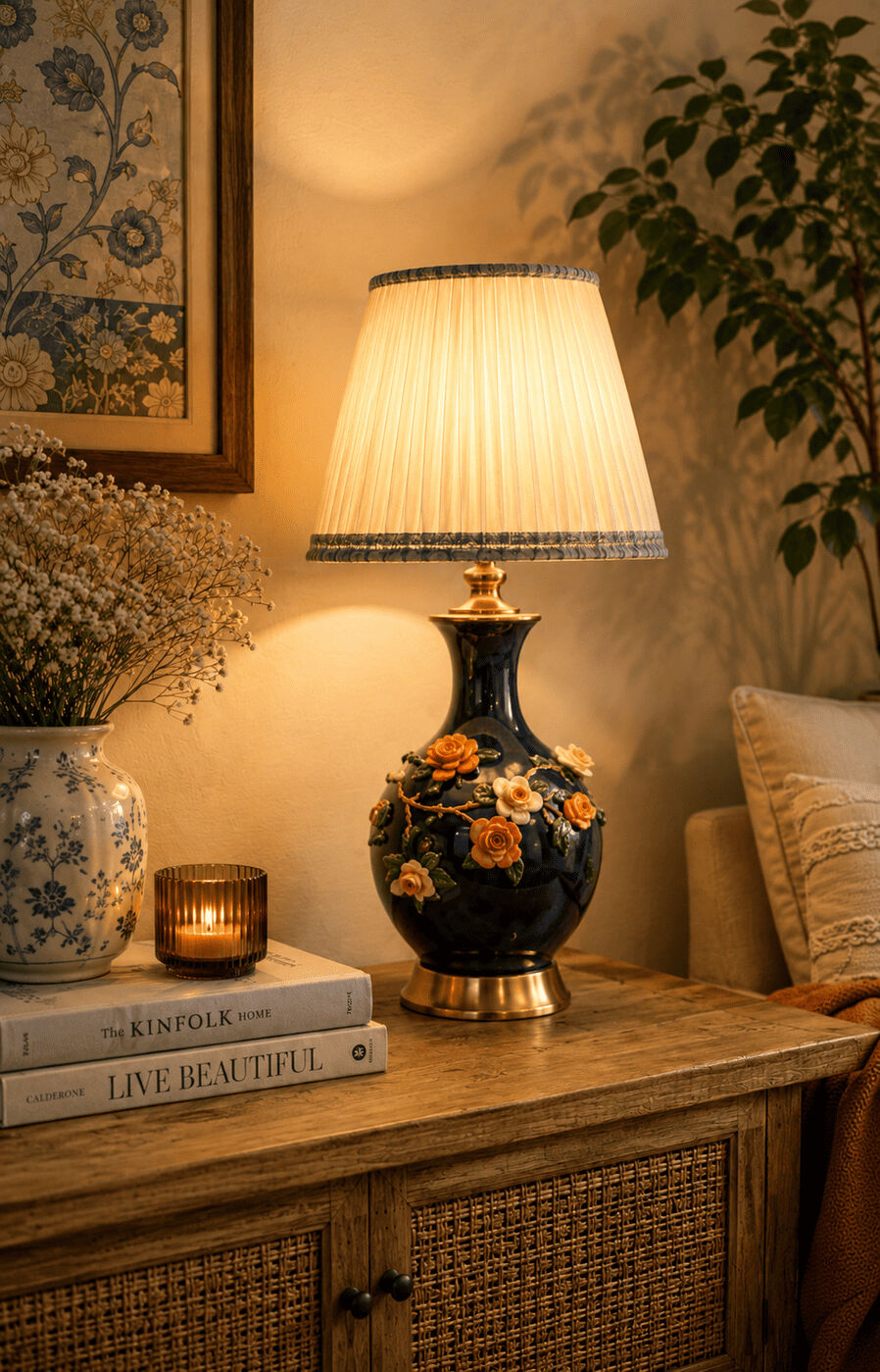 Blue Floral Table Lamp