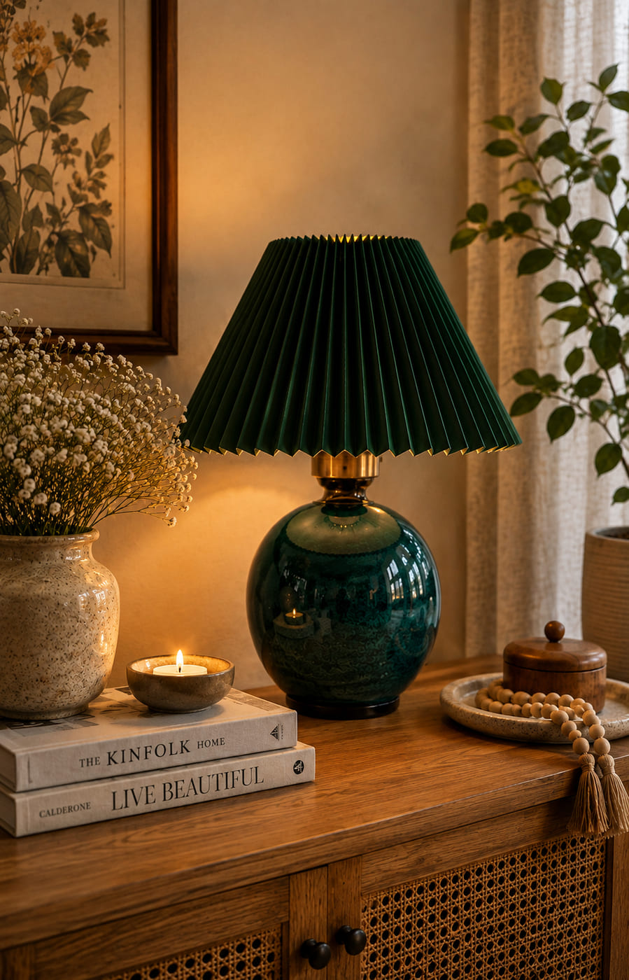 Teal Pleated Table Lamp