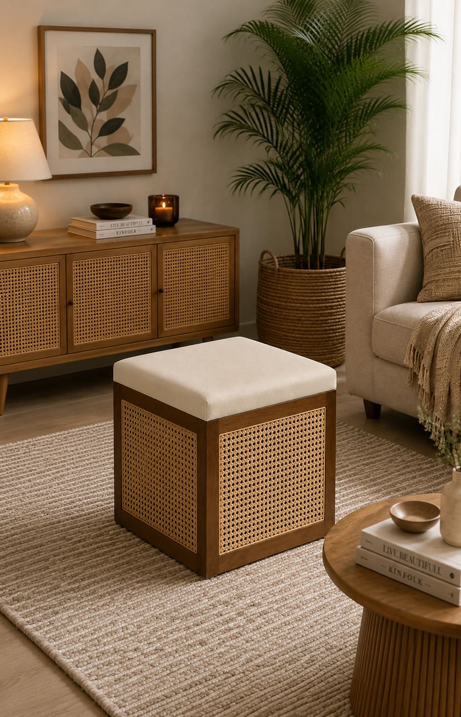Square Rattan Ottoman