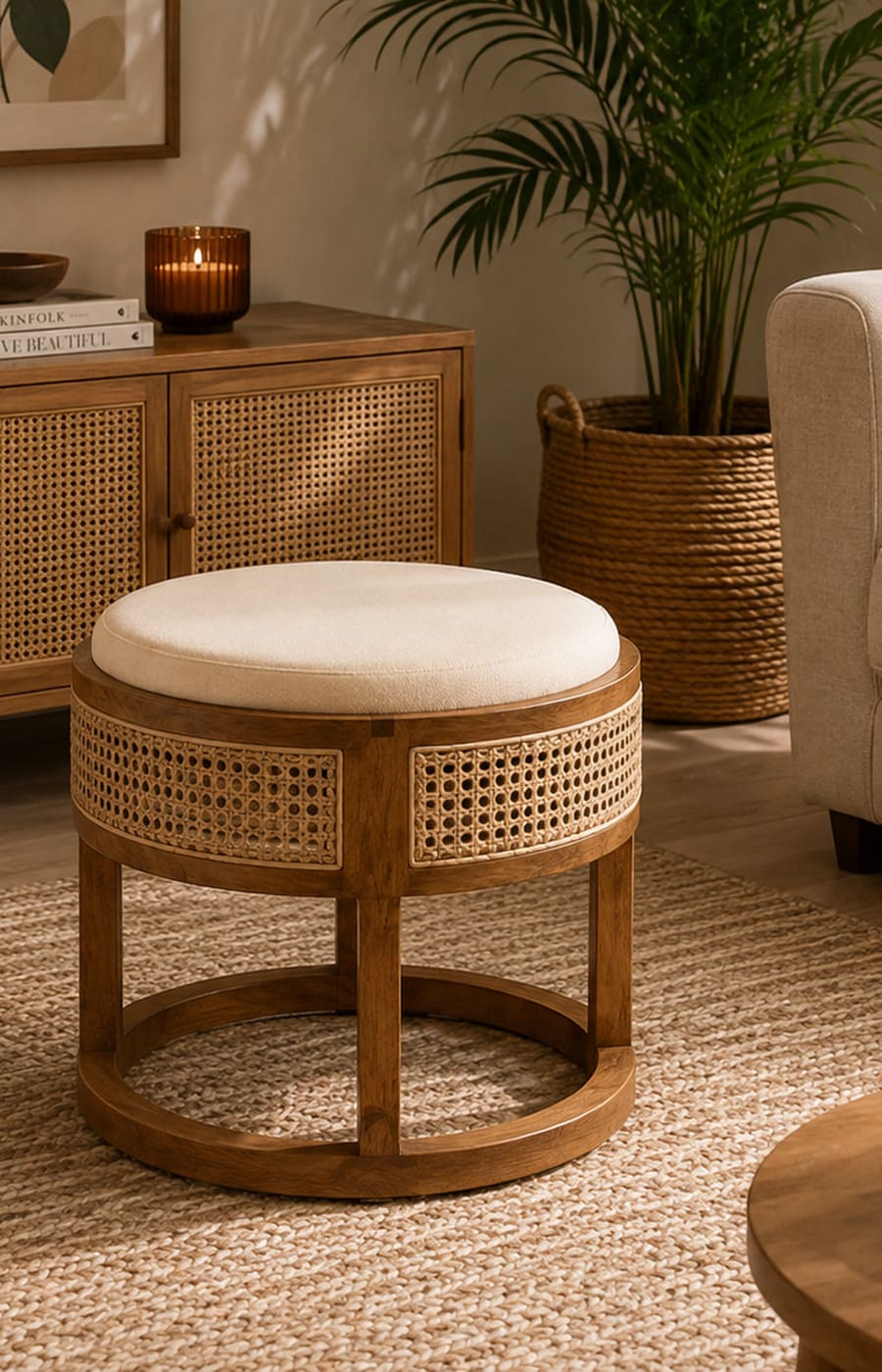 Round Rattan Ottoman