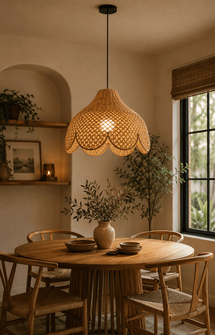 Rattan Flower Hanging Light