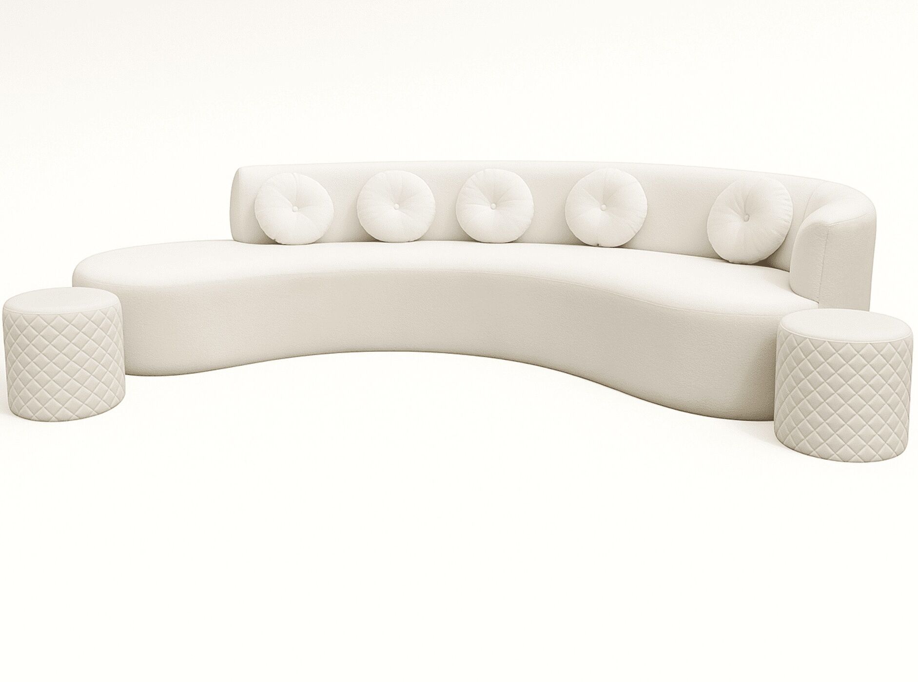 Ivory Wavy Sofa With Puffies Set - Image 2