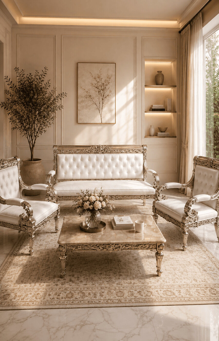 German Silver White Sofa Set (3+1+1)
