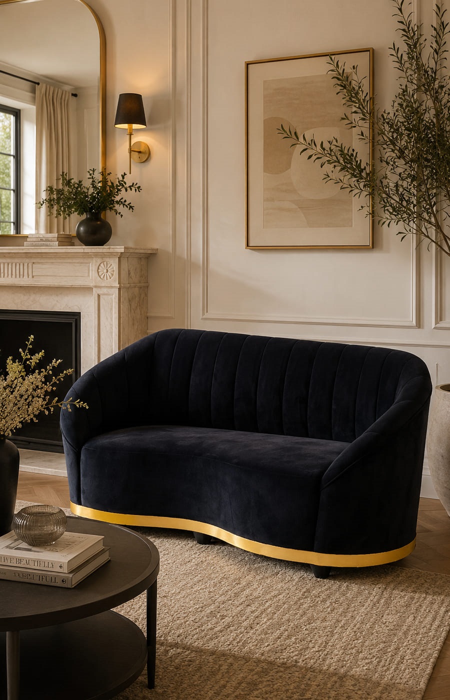 Black Velvet Couple Sofa
