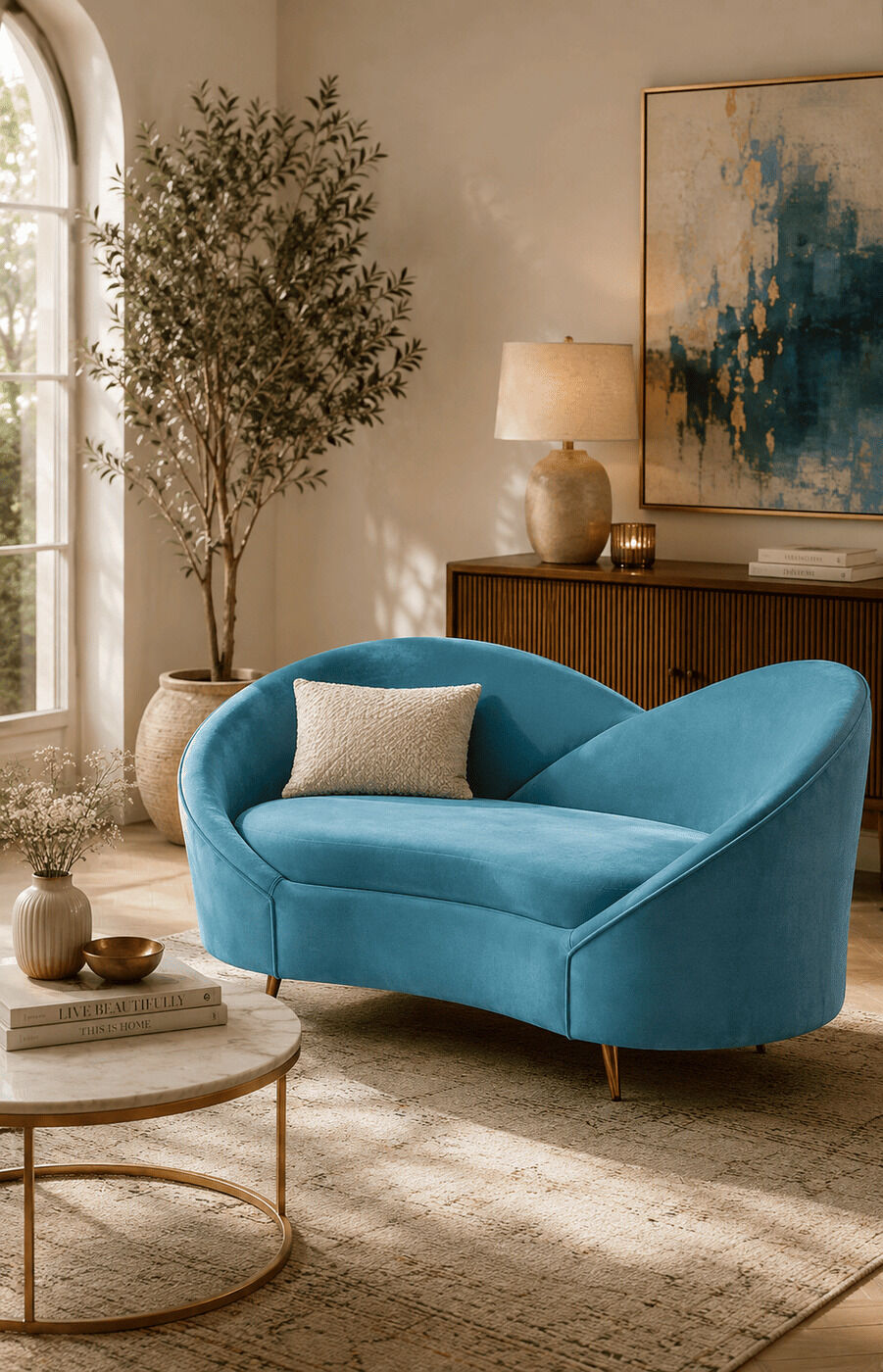 Turquoise Wing Curved Couple Sofa