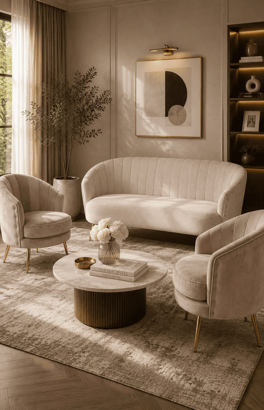 Iconic Tufted Cream Sofa Set