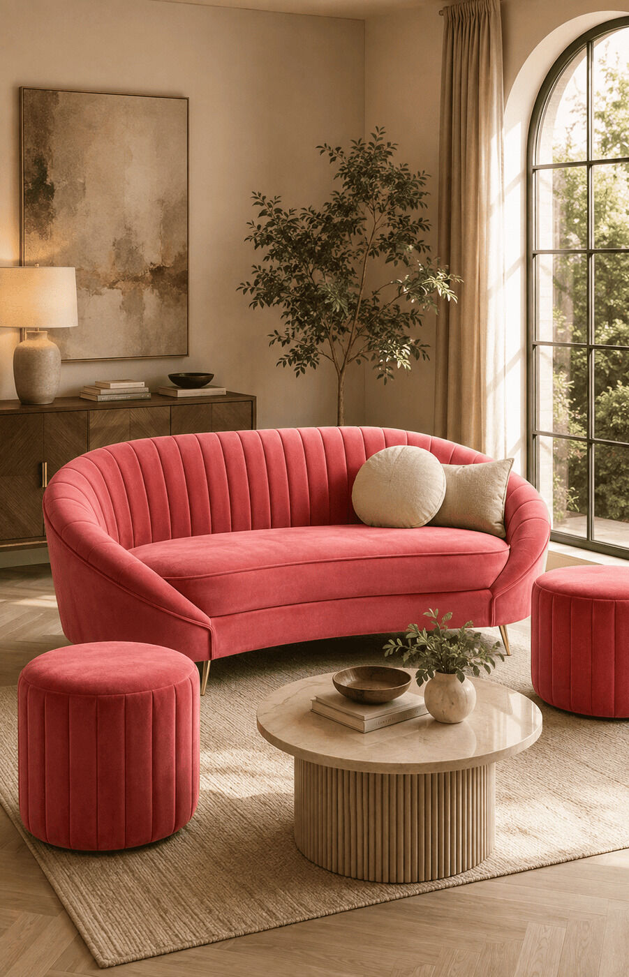 Blush Duet Sofa With Puffies