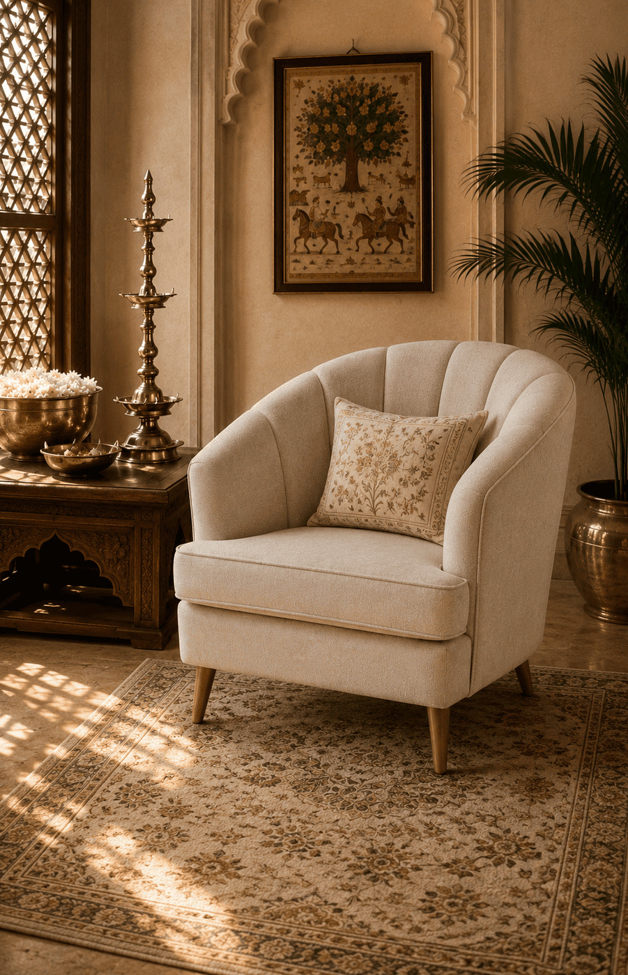 Iconic Tufted Cream Vedic Chair