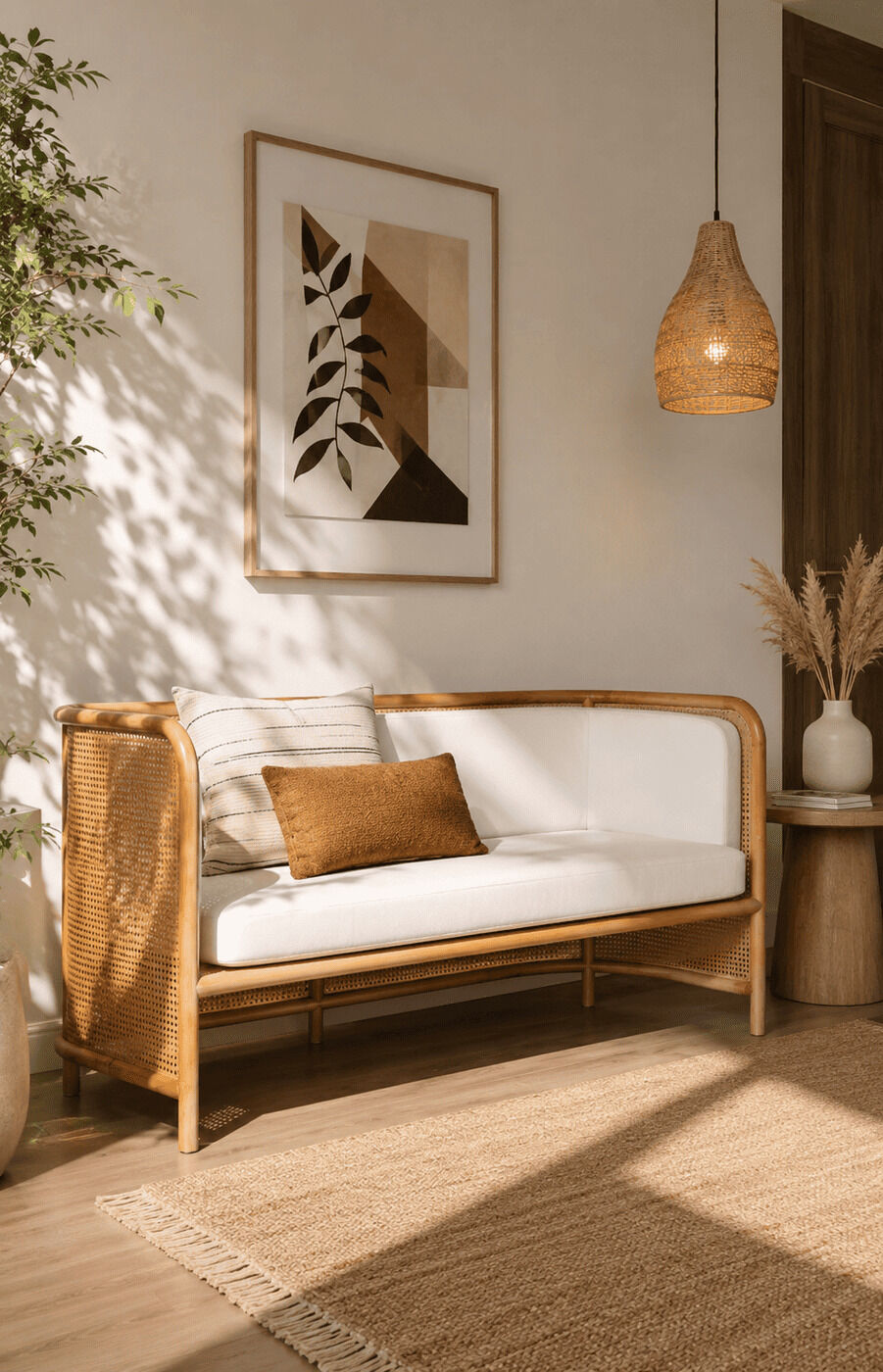 Ivory Rattan Sofa - 3 Seater