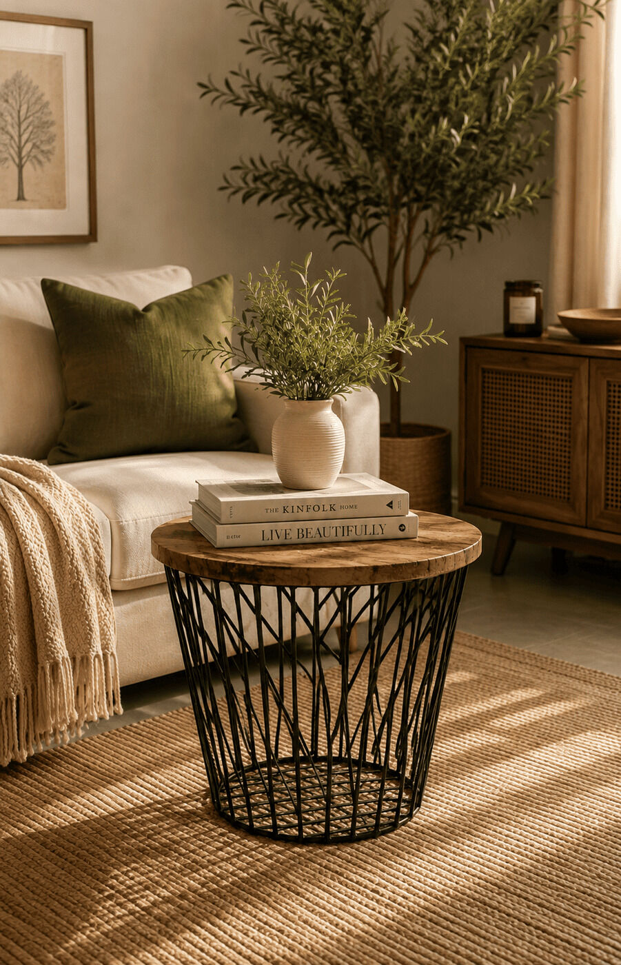 Raw Wood Basket Coffee Table