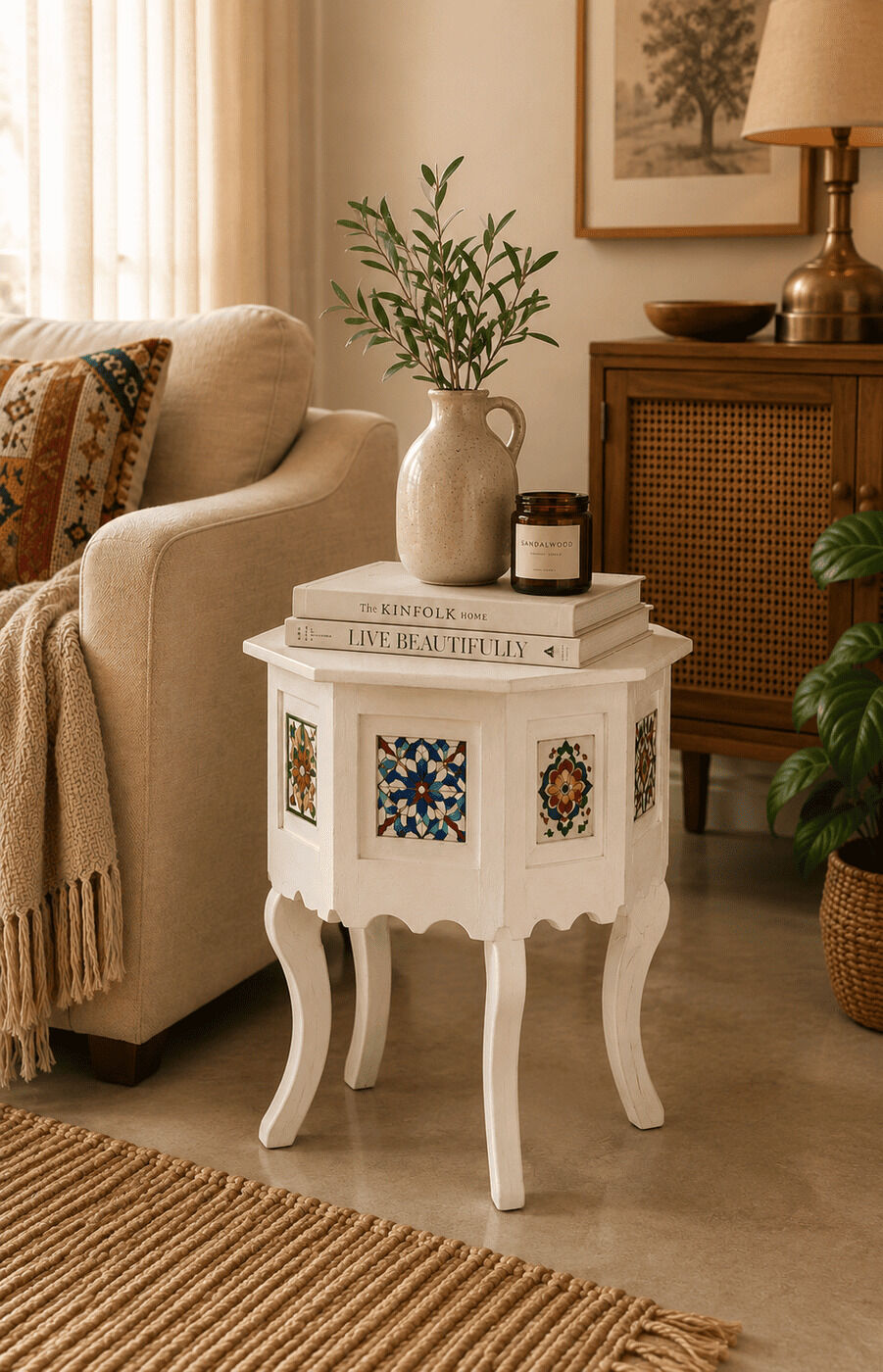 Handpainted Hexagonal White Tepoy