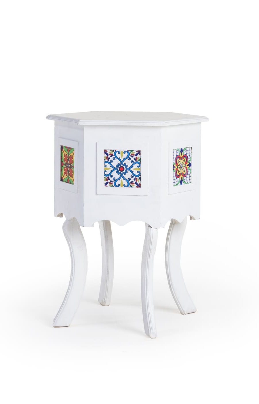 Handpainted Hexagonal White Tepoy - Image 2