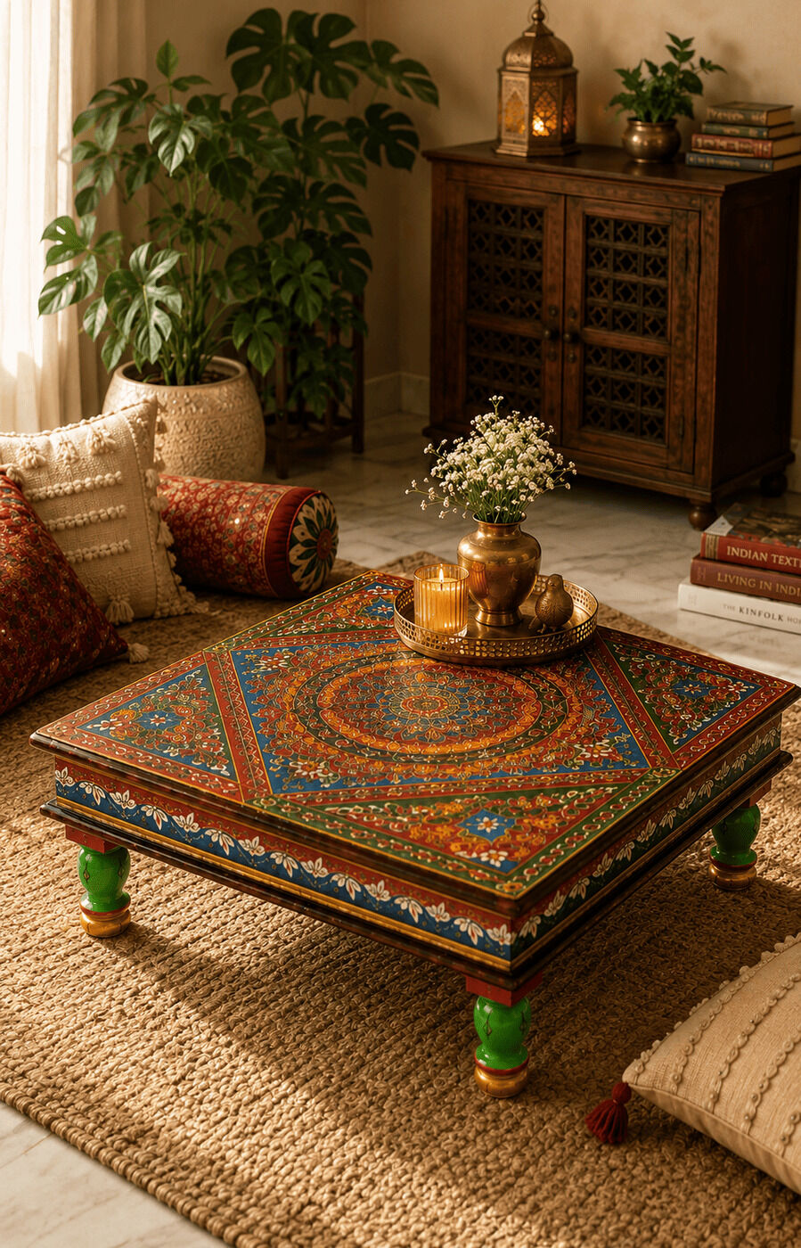 Handprinted Colourful Chowki