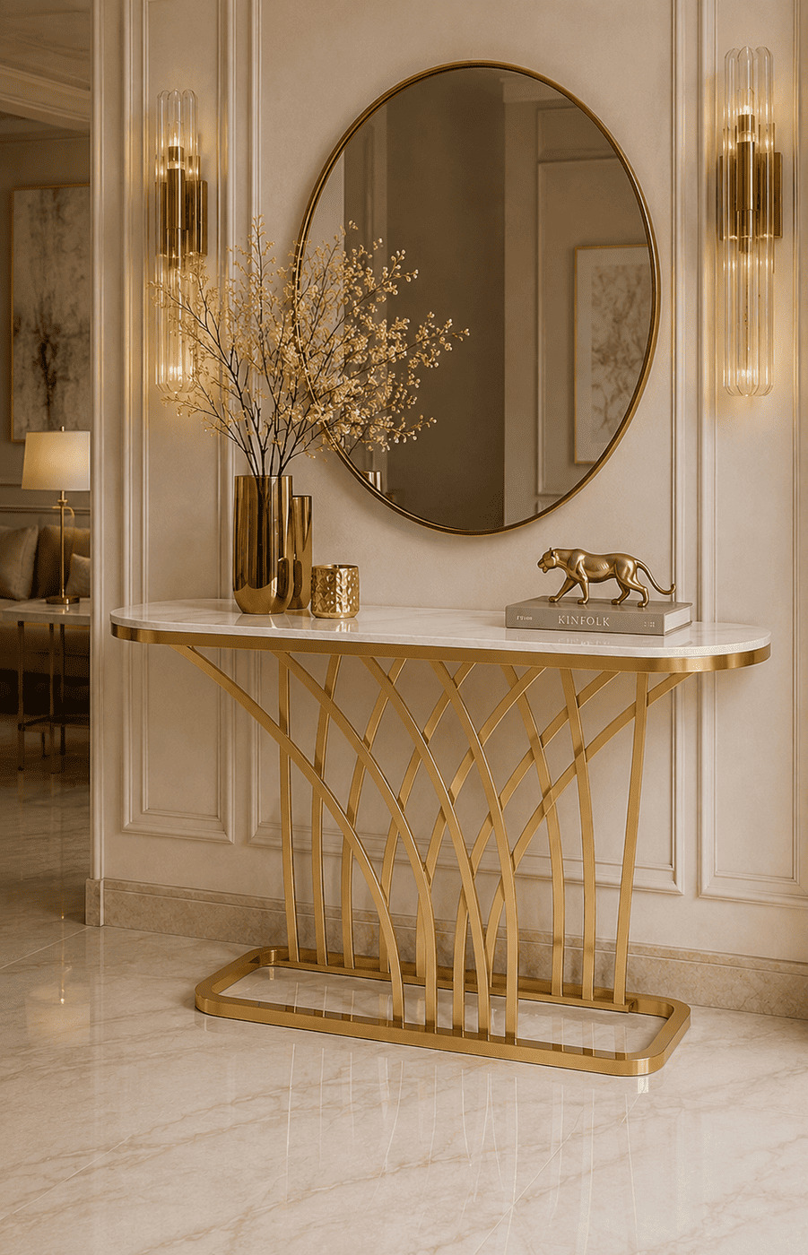 Gold Oval Console Table