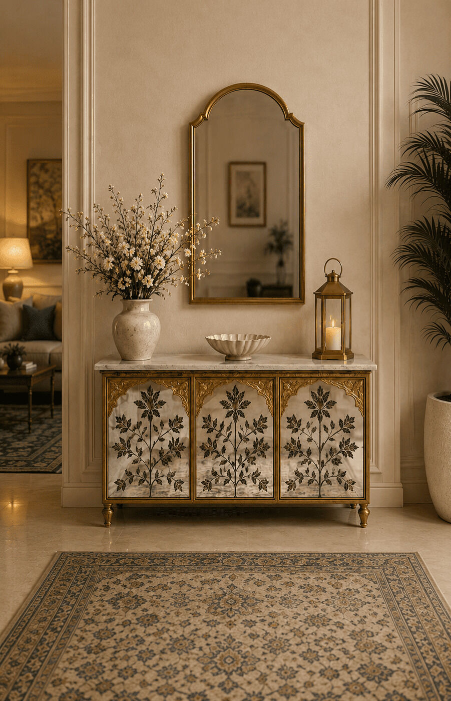 Hand Carved Mirror Console Table