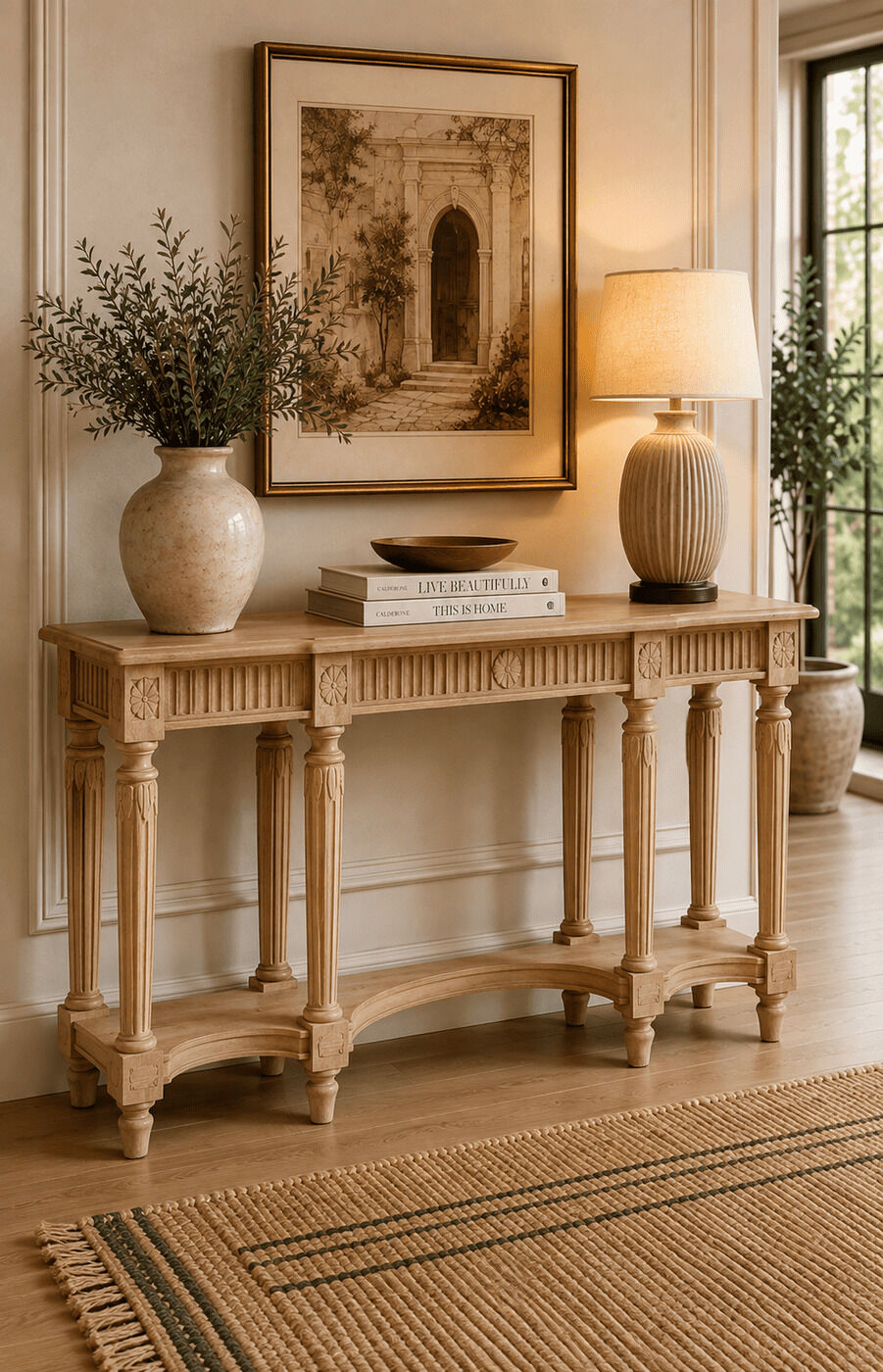 Oak Carved Console Table
